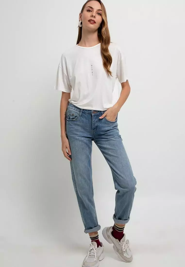 LTD90 MM Kaos Oversize Wanita Distro Katakana Straight Putih