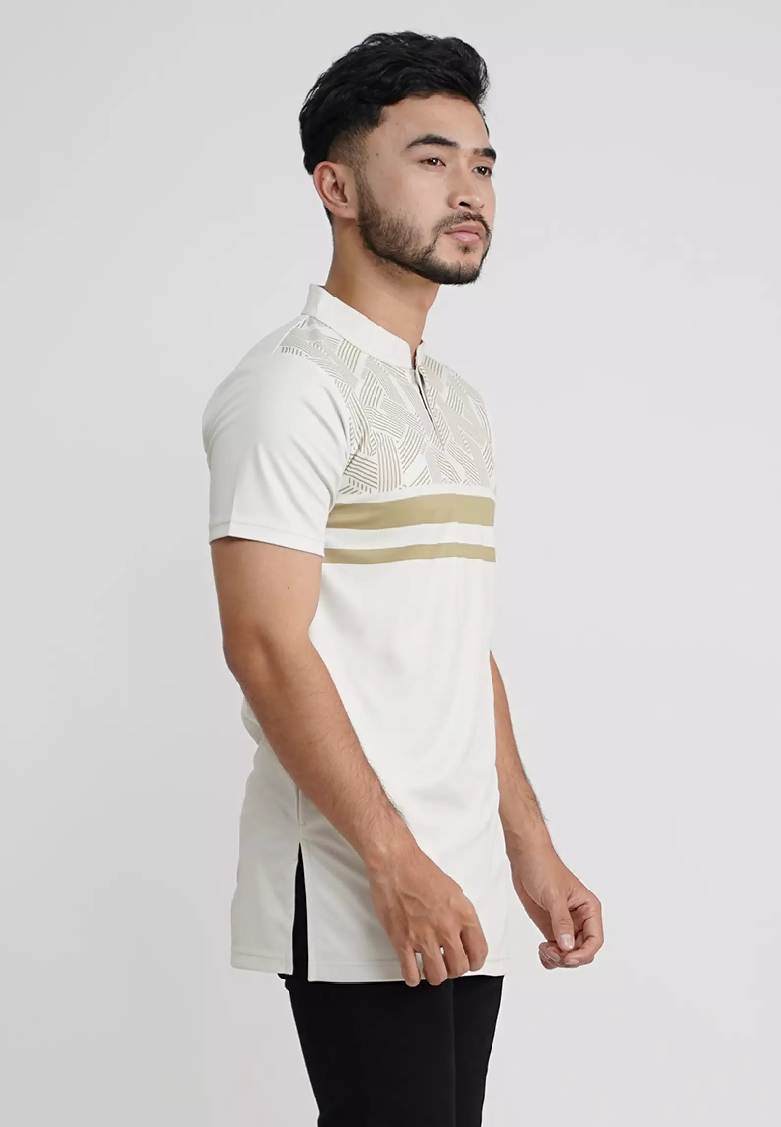 Tiento Pakaian Koko Pria Baju Muslim Kurta Atasan Lengan Pendek Motif Ixora