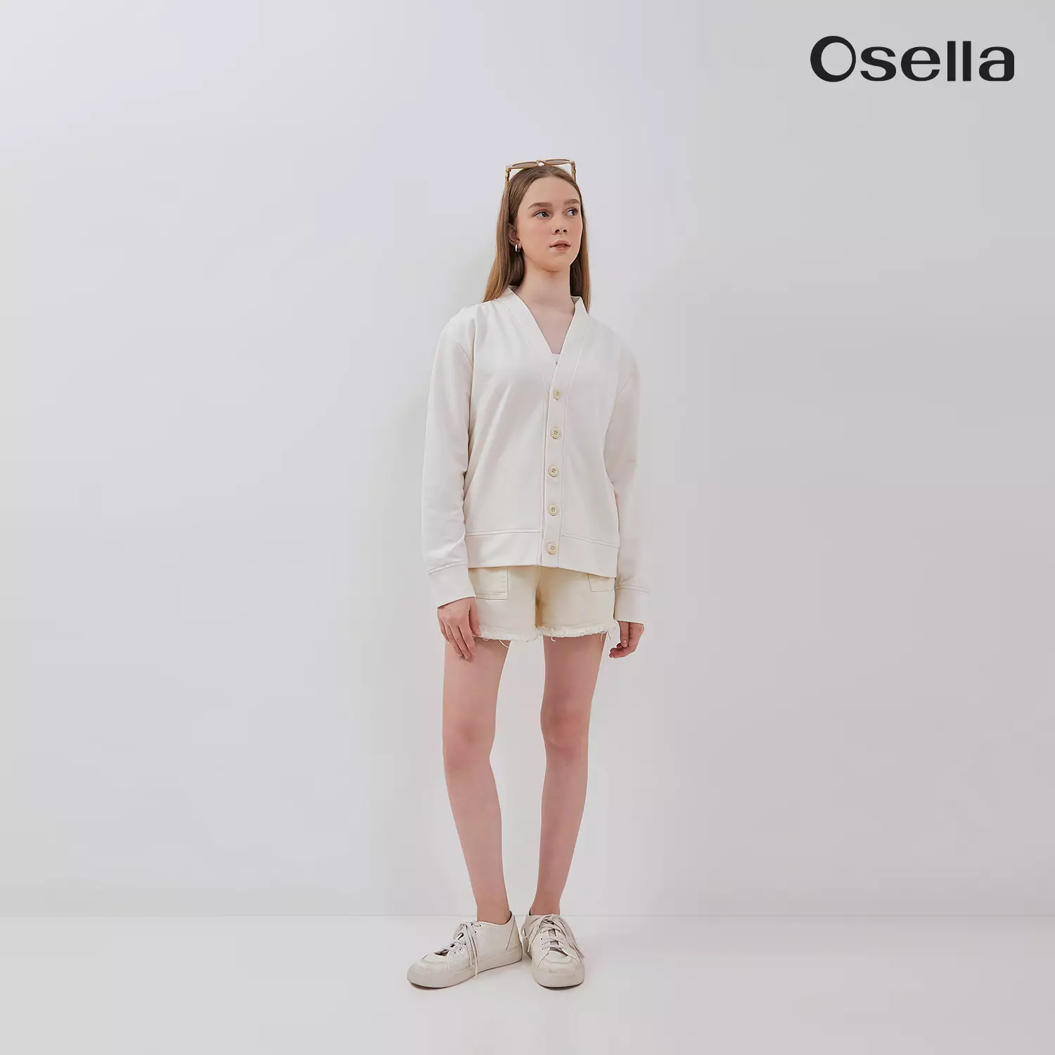 Osella Basic Cerdigan In Ivory 3162500188 | Outer Wanita Rajut Lengan Panjang