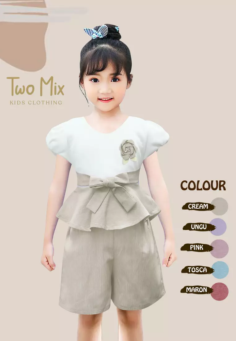 Two Mix Baju Anak Perempuan - Setelan Anak Cewek 1-8 Tahun 4351 - Ungu