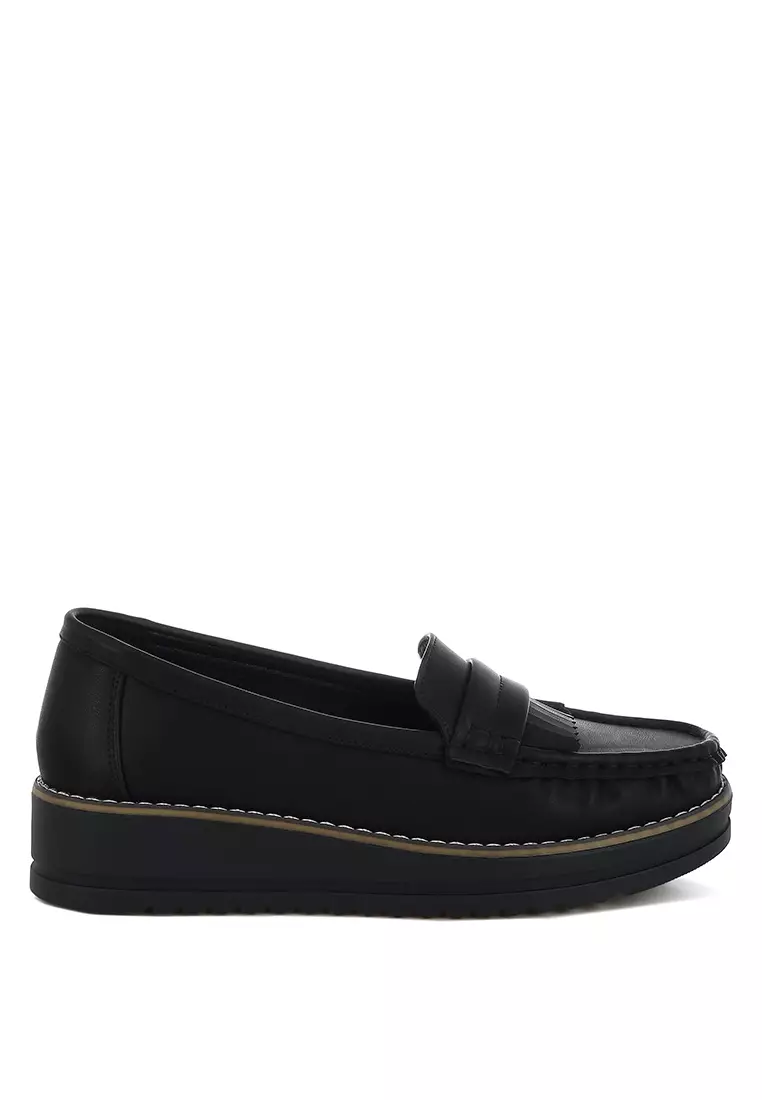 Discount on London Rag  shoes - SKU: Fringed Nubuck Loafers in Black