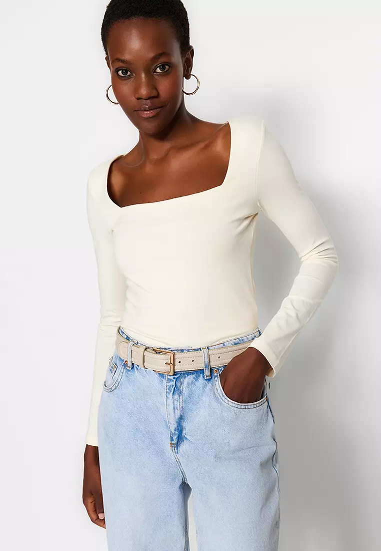 Square Neck Fitted Knit Top