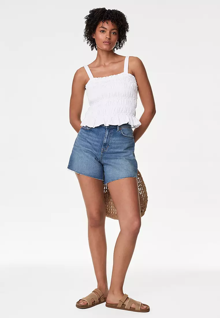 Linen Rich Square Neck Smocked Cami Top