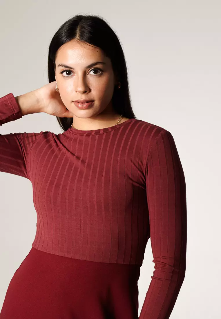Maroon long sleeve dress with a turtleneck ribboned collar discount