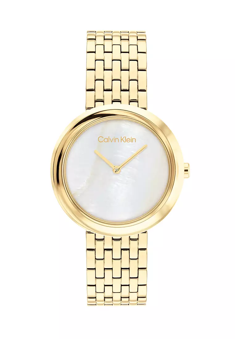 Women's Ionic Thin Gold Plated Steel Bracelet and White Mother of Pearl Dial Quartz Basic Slim Watch - CK25200321