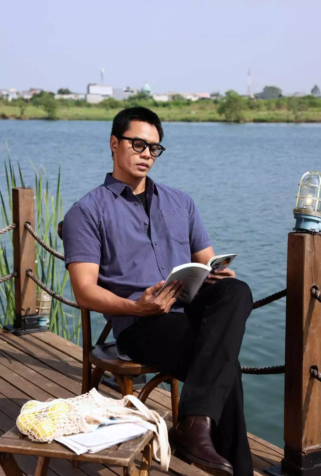 POLICE Kemeja Polos Cotton Biru Tua Regular Fit Pria