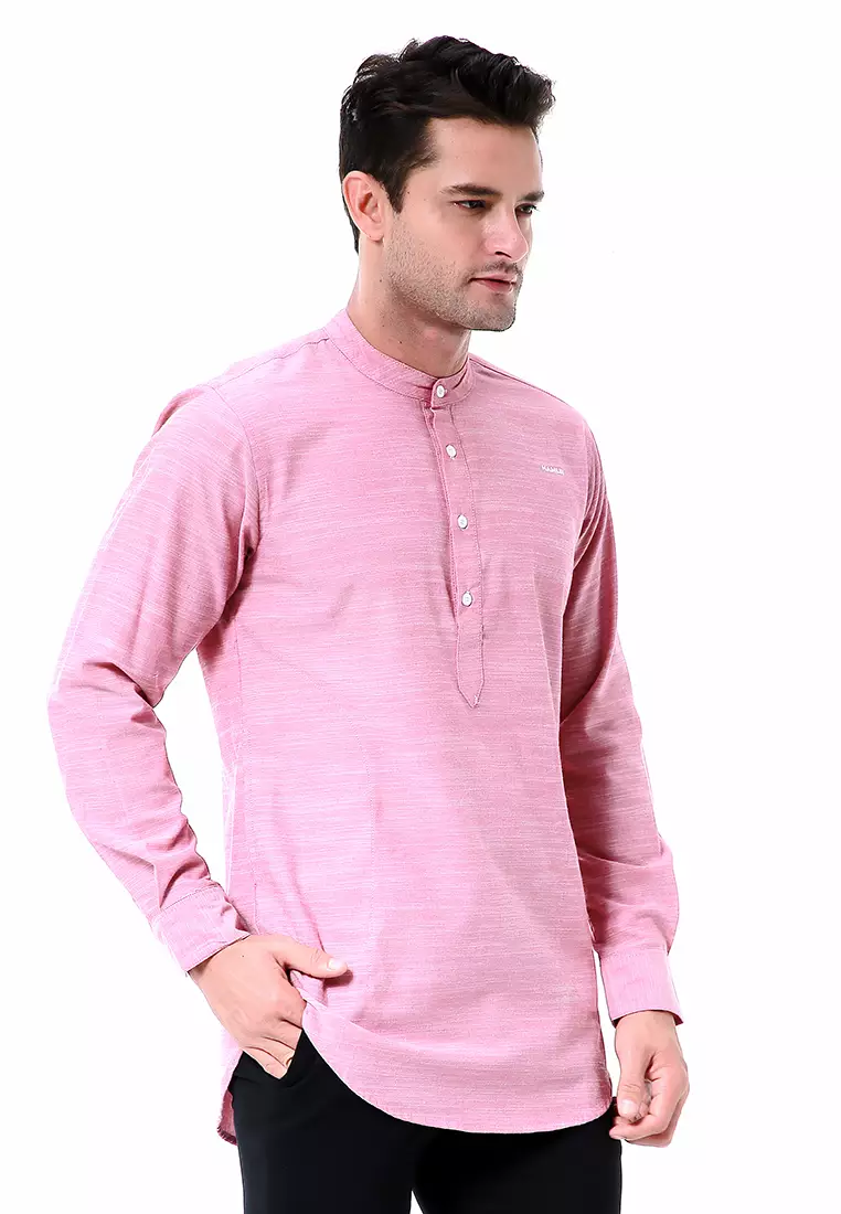 Leopold Atasan Pria Kemeja Polos Setengah Kancing Long Sleeve Simple Design Material Cotton ORIGINAL - Soft Maroon