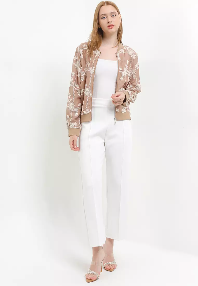 Flo Emb Rib Denim Bomber Jacket