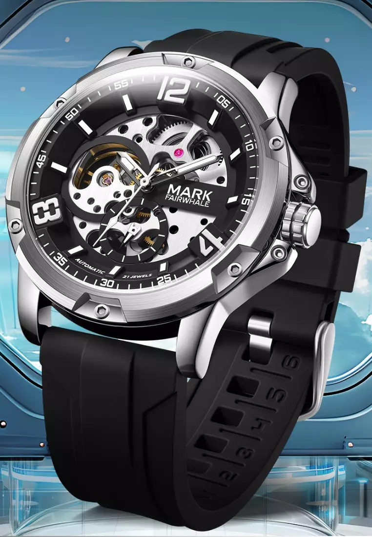 Unisex Automatic Stainless Steel Watch, 43mm, Rubber Strap