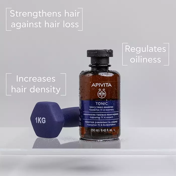 Apivita Men's Tonic Shampoo 250 ml | Sampo Rambut Pria Natural Non SLS Anti Rontok Menstimulasi Pertumbuhan Rambut Mengurangi Kadar Minyak Kulit Kepala