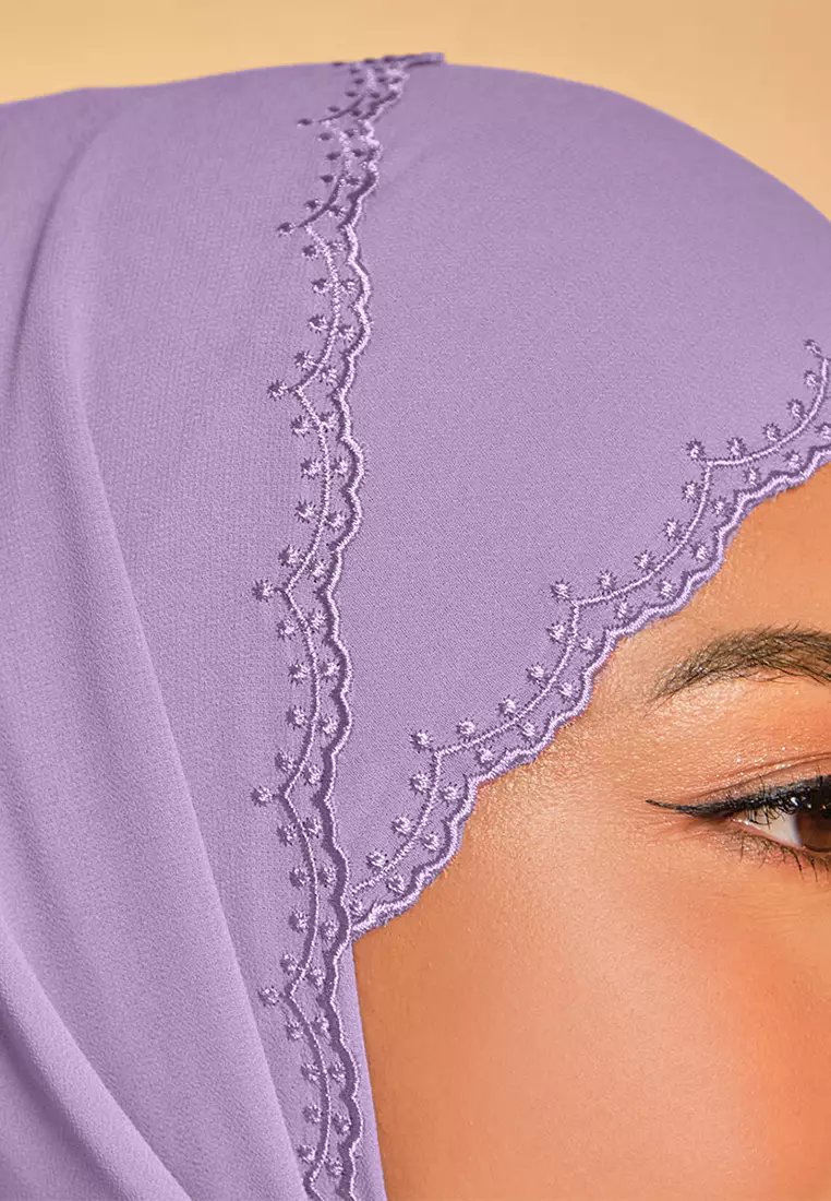 Tanuja Embroidered Scallop Headscarf - Dusty Lavender