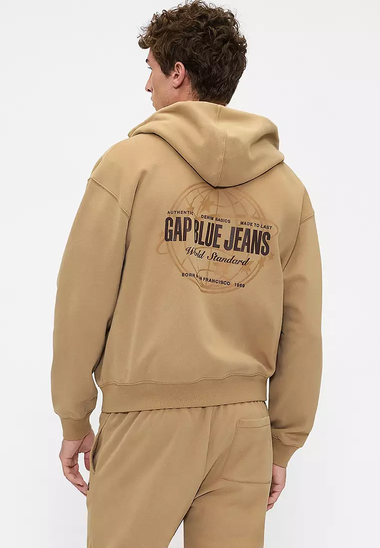 Vintage Soft Denim Zip-Up Hoodie
