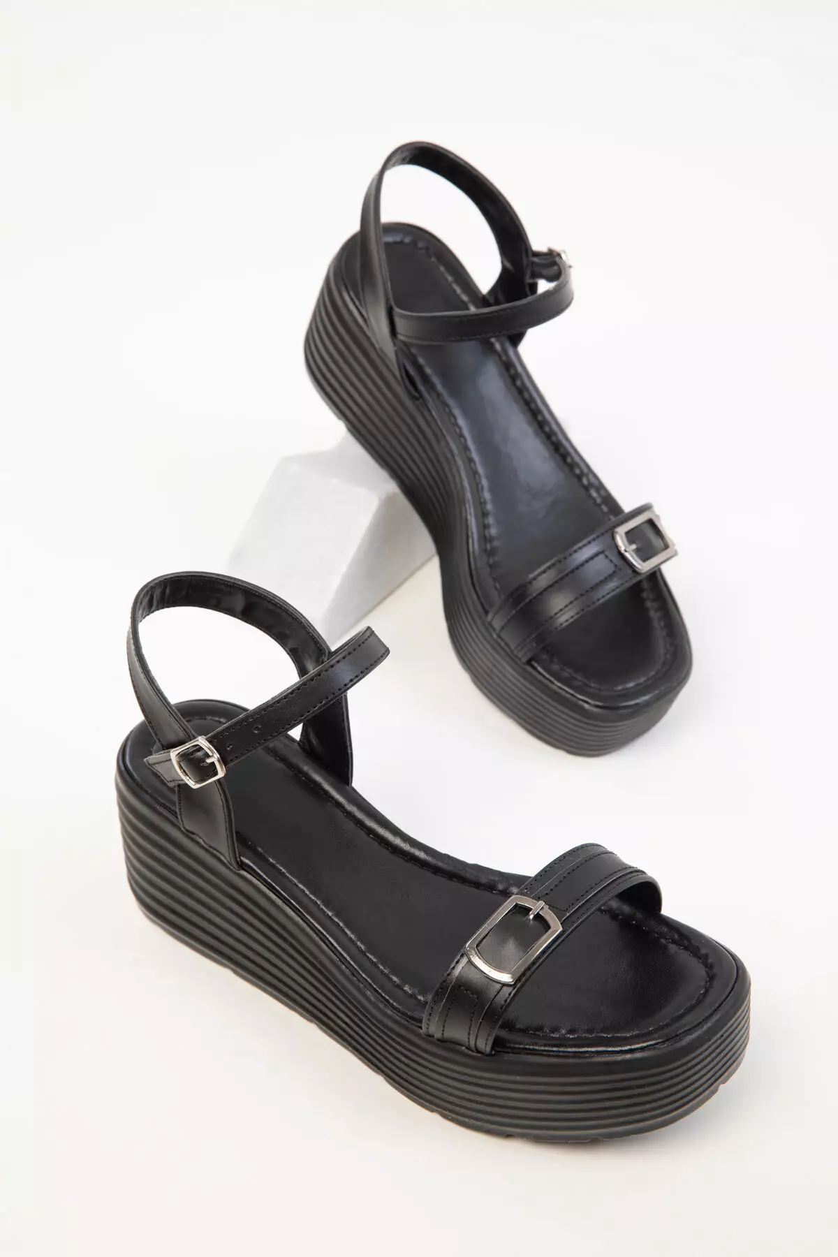 Black Women's Wedge Heeled Shoes 20391