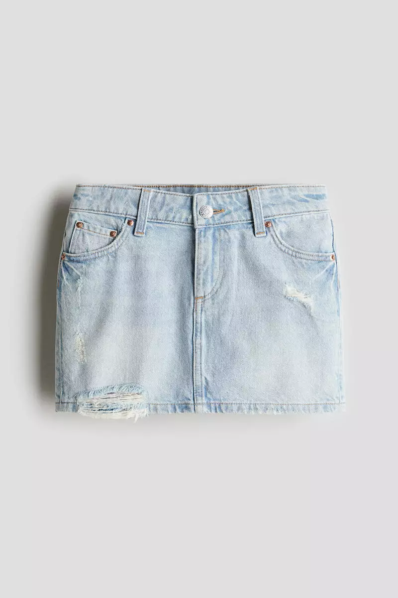 Worn-out-detail denim skirt