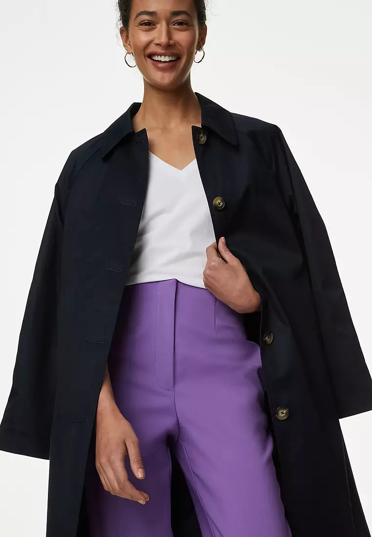 Cotton Blend Slim Fit Cropped Trousers