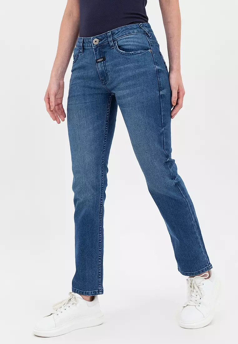 Ladies MW Slim Jeans Dark Blue