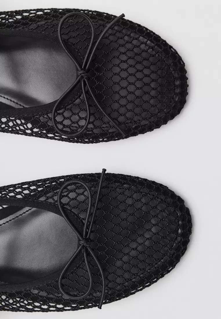 Mesh Ballet Flats with Strap and Buckle