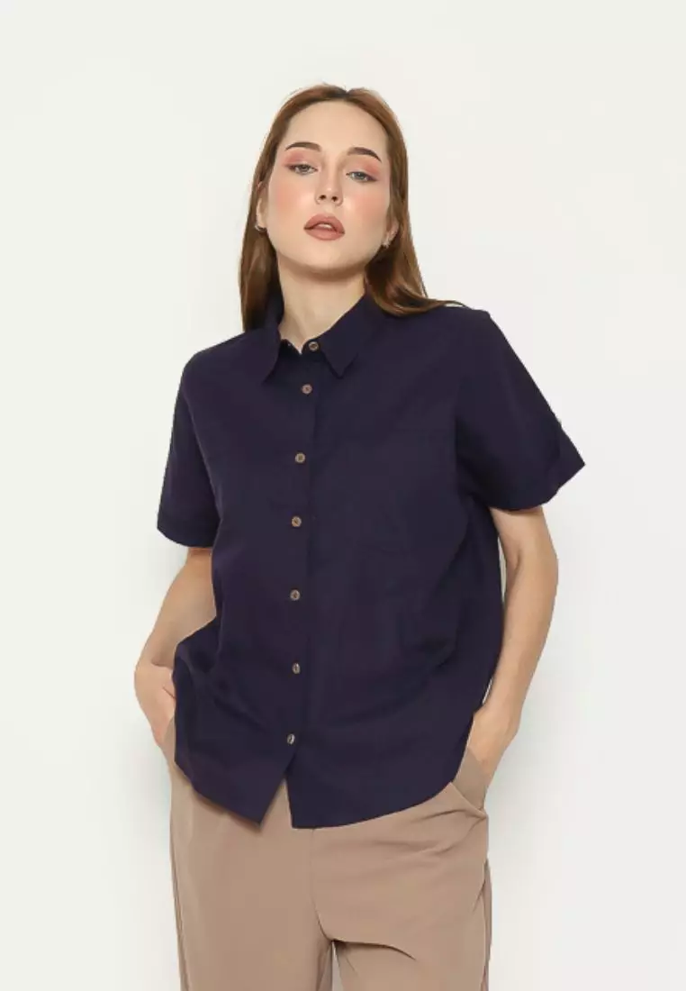 Urban Exchange Kemeja Alisha Violet - Kemeja Basic Lengan Pendek