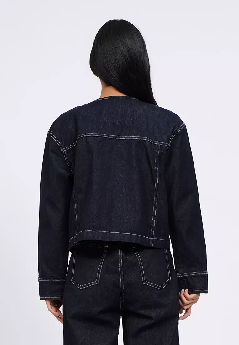 Regular Fit Collarless Denim Jacket