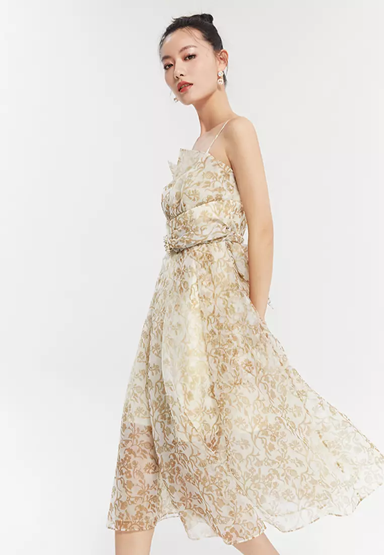 strapless open back dress Prom Princess Flare Midi Dress - Peach at Whitesoot