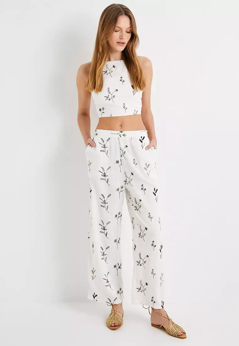 Printed Wide Leg Trousers