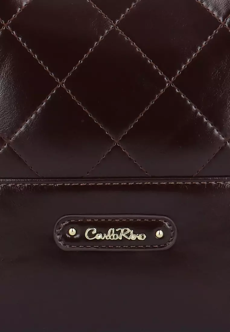 The Aurora Quilted Top Handle Bag - Dark Brown