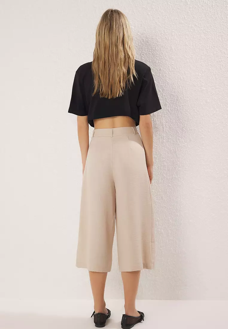 Beige Linen Look Culotte Trousers Twoss25Pl00079