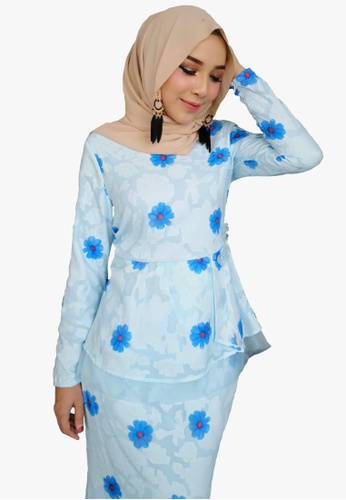 Buy Floral Organza Printed from Zoe Arissa in White and Blue at Zalora