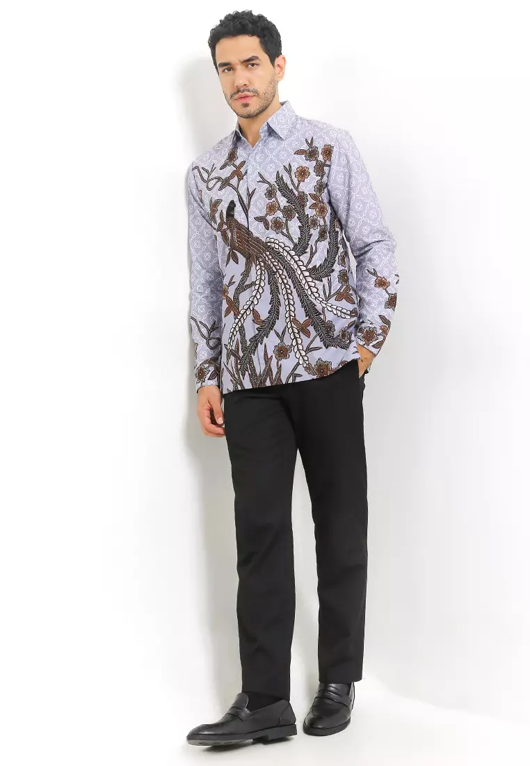 Kemeja Emir Batik Pria Lengan Panjang Grey