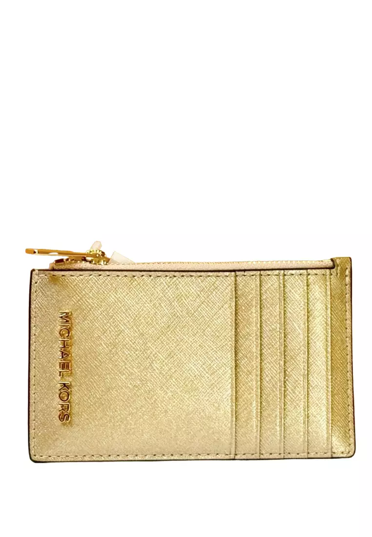 Michael Kors Jet Set Travel Top Zip Card Case Pale Gold