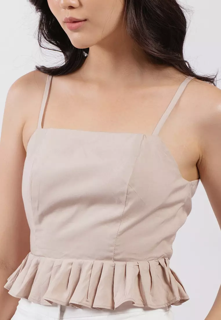 Ruffled Hem Backless Tank in Sand