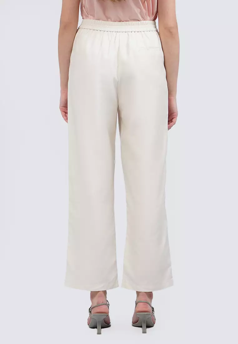 Straight Fit Pants with Elastic Back ECRU