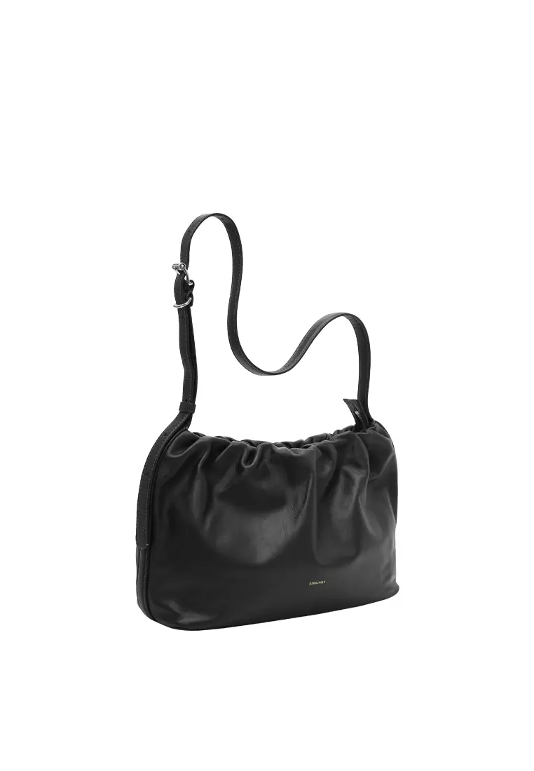Scrunchie Zip Shoulder Bag - Black