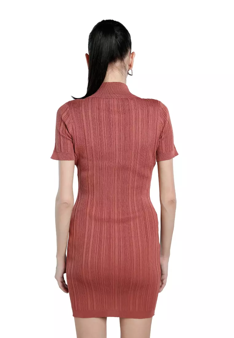 Dress Sweater Bodycon Kerah Marsala