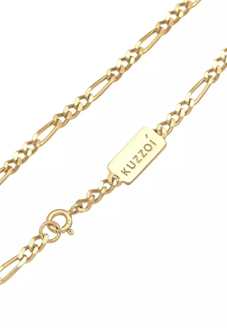 Necklace Men Figaro Chain Basic Massive in 925 Sterling Silver Gold Plated