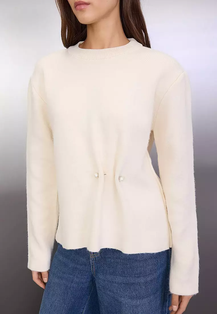 Ecru Soft Texture Accessory Detailed Knitwear Sweater