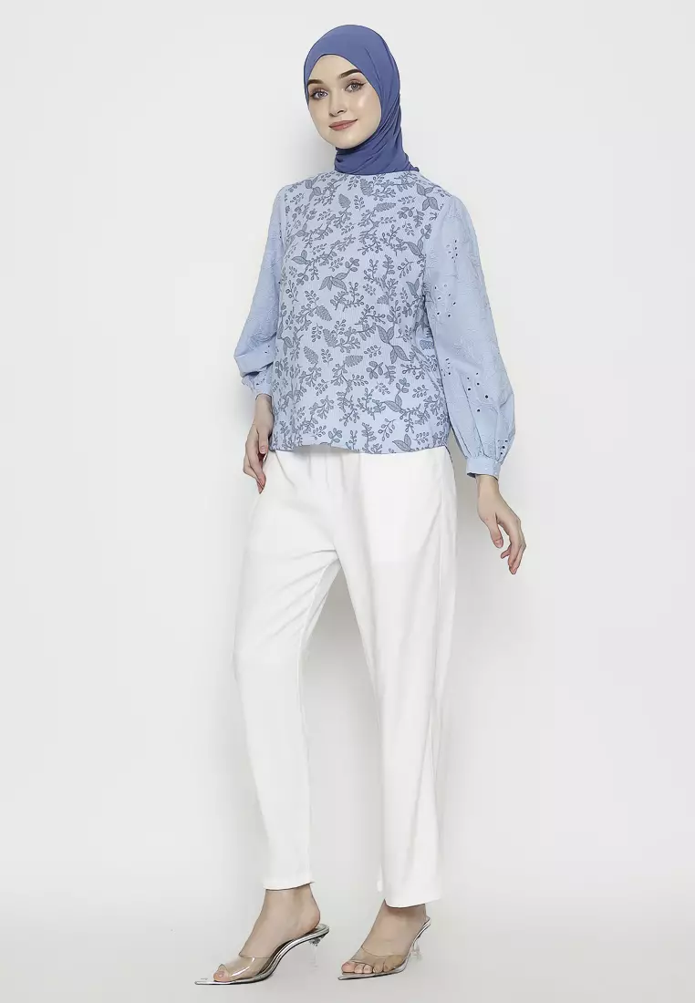 Urban Exchange Verano Blue Blouse - Atasan Blouse Printed Lengan Panjang