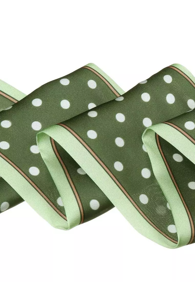 Aksesoris Wanita Polka Dots Twilly Skinny Multi purpose Scarf Army Green
