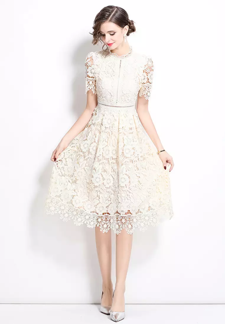 French retro elegant hollow lace dress CA25070949BE