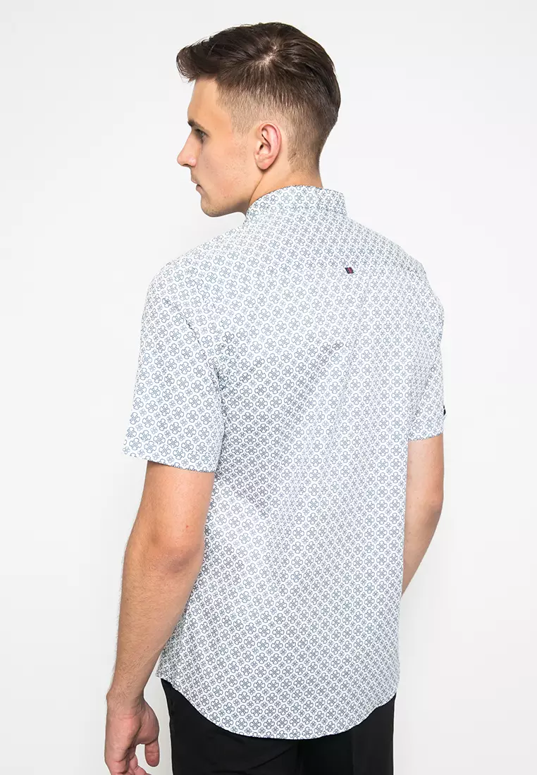 Johnwin - Kemeja Casual - Full Motif - Putih - Slim fit