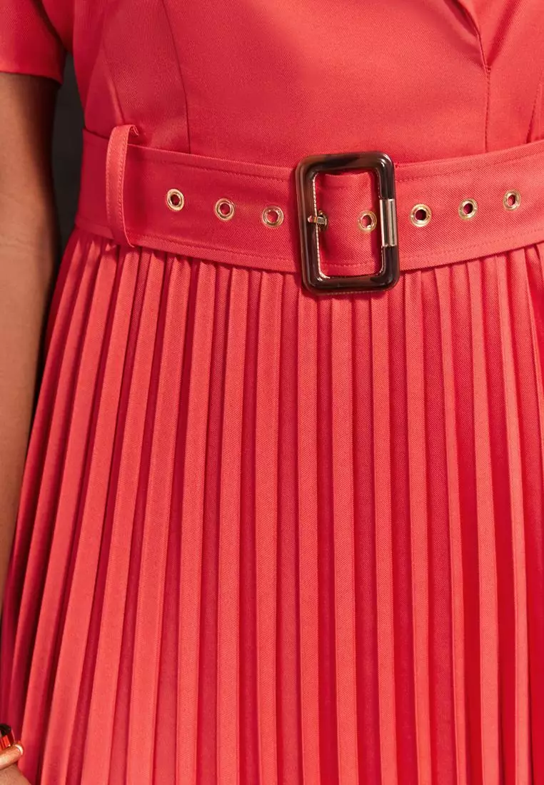 Pleated Short Sleeve Dress