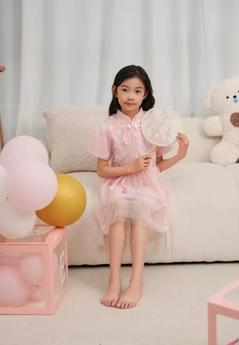 Pink Unicorn Lace Voile Baby Kids Girl Cheongsam Dress 0851