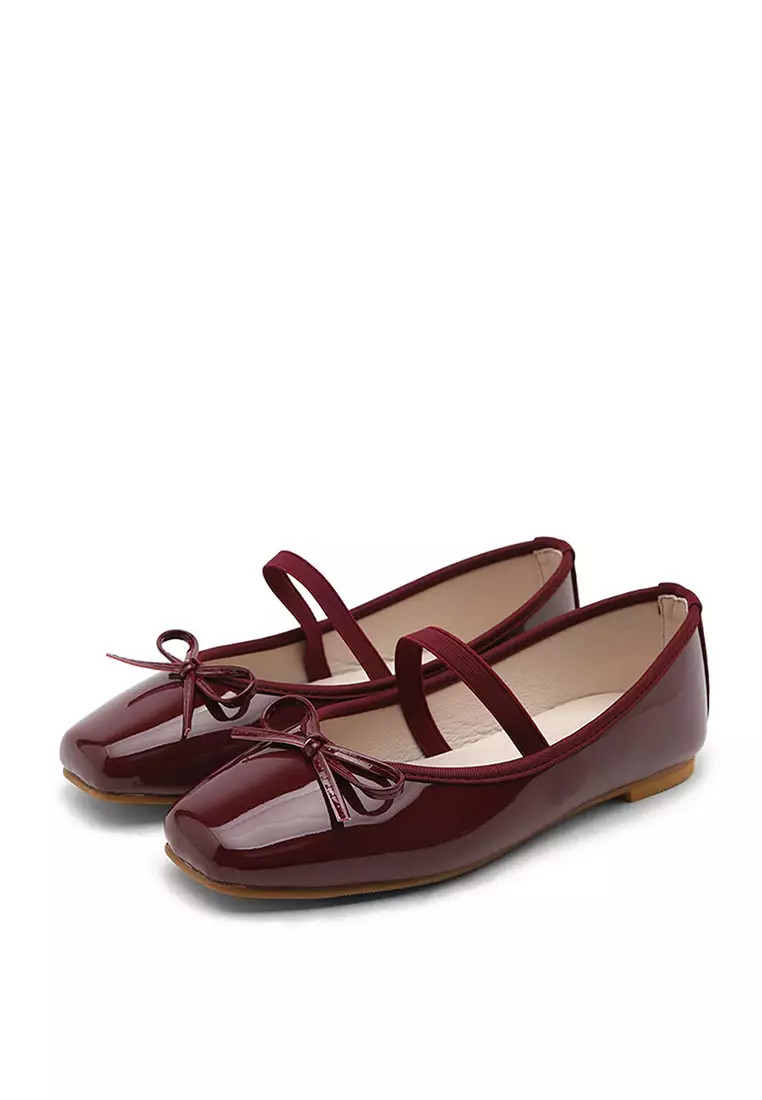 Erino Enamel Ribbon Maryjane Flats (1cm) - Wine