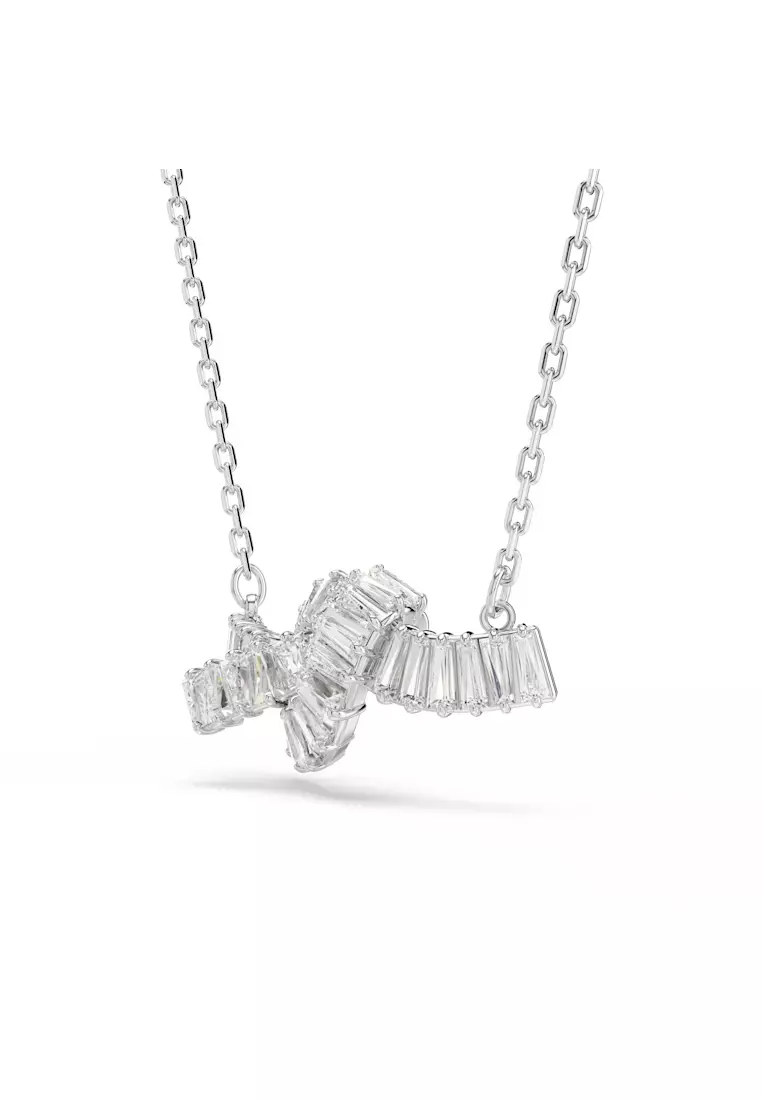 Matrix pendant, Baguette cut, Knot, White, Rhodium plated