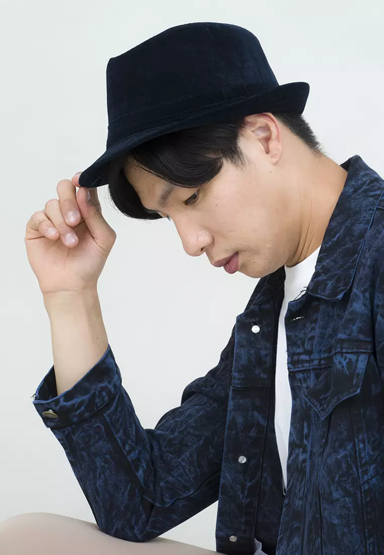Topi fedora cowboy hat fedora corduroy dark navy houseofcuff