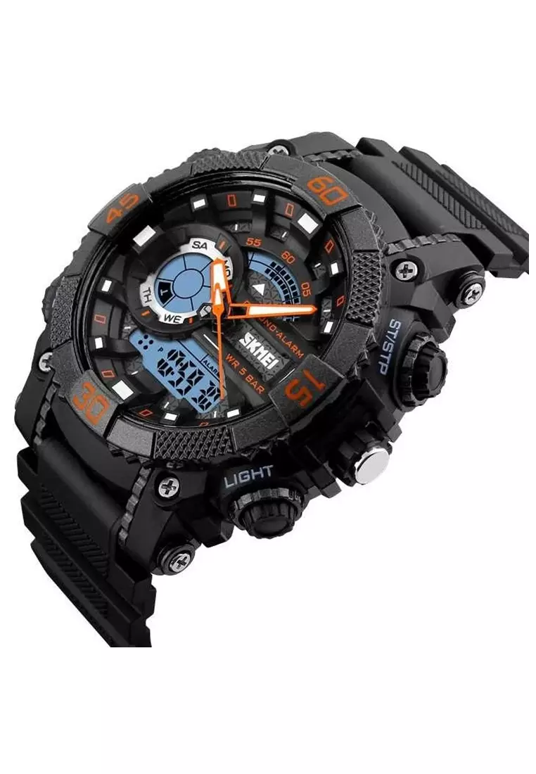 Jam Tangan Casual Analog Digital Pria LED Waterproof Strap Tali Material Silicon HS43 ORIGINAL