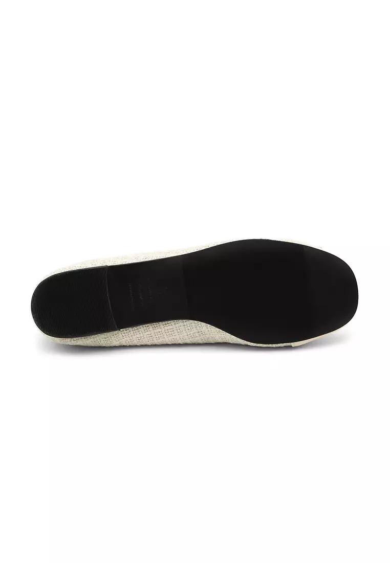 Malette Tweed two tone Ribbon Flats (1cm) - Ivory