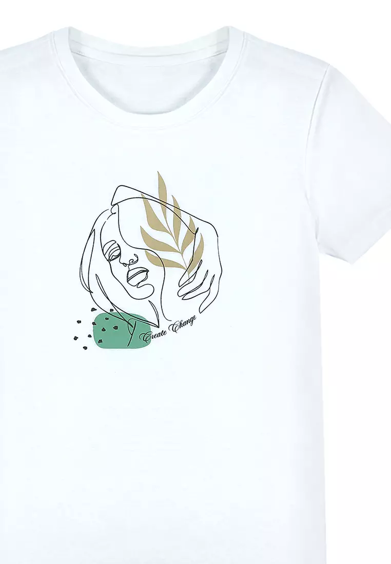 Ladies White Graphic T-shirt "Create Change"