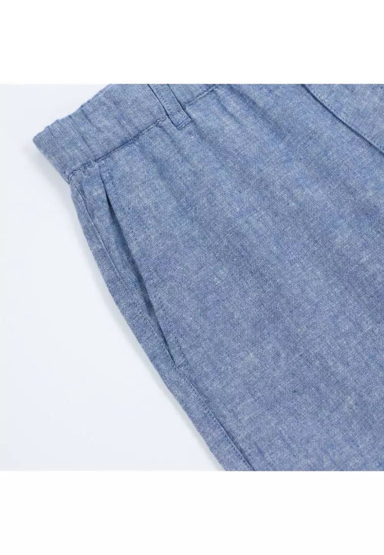 Men's Linen Cotton Elastic Waist Bermuda Shorts 01105227