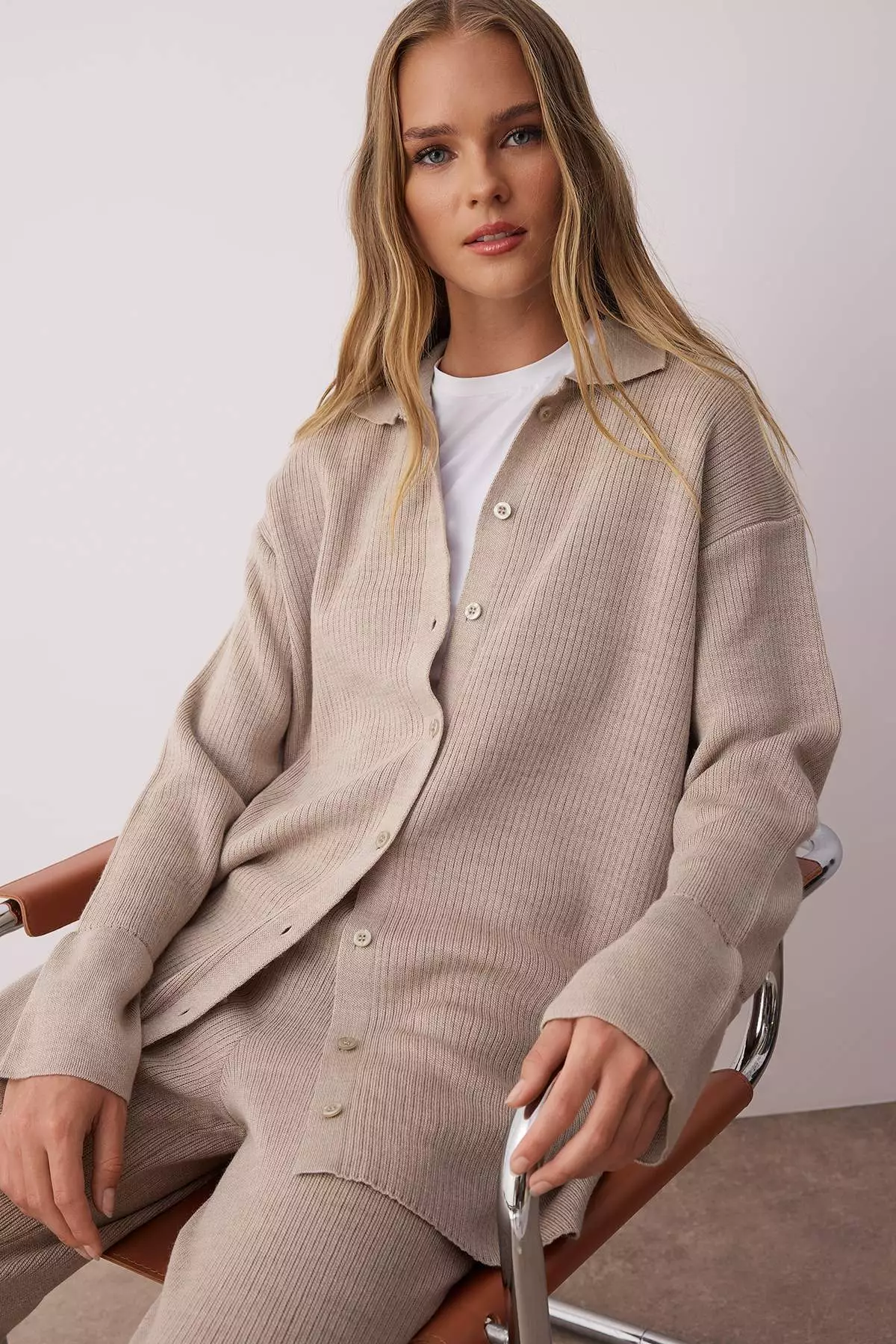 Stone Slit Detailed Cardigan-Pants Knitwear Suit Tctaw23Us00028